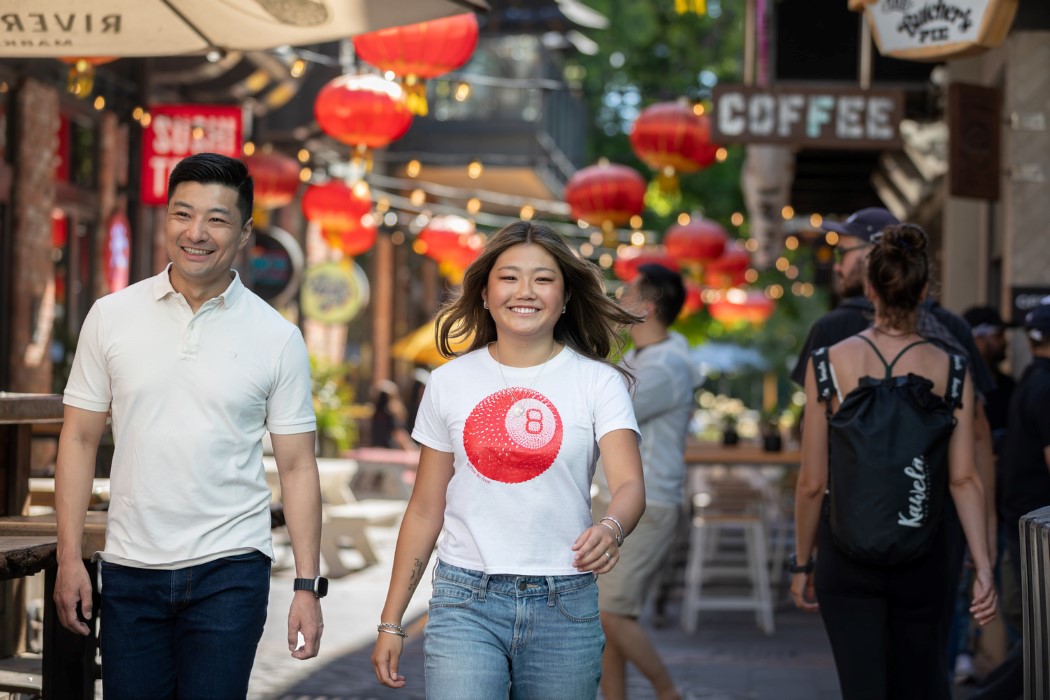 UC students walk through Riverside Market in Christchurch.