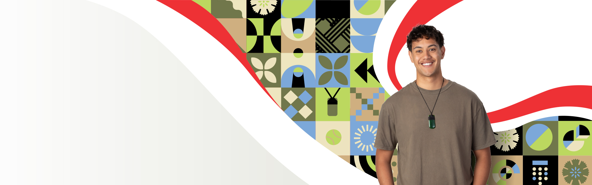 UC student Kias with a graphical ribbon illustration made up of icons showcasing their study journey.