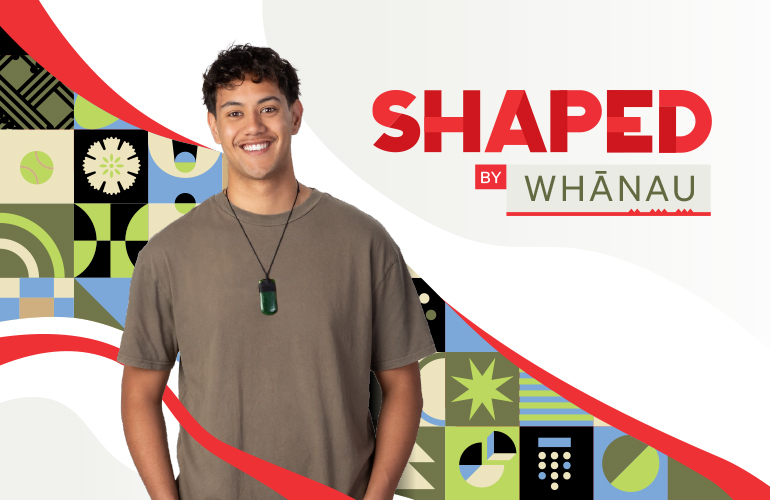 UC student Kias with a graphical illustration of icons depicting their study journey.