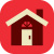 Graphic of a house on a red background.