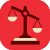 Graphic of a set of legal scales on a red background.