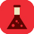 Graphic of a beaker on a red background.