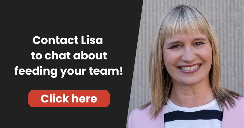 A photo of the article’s author, Lisa Burdes, smiling at the camera, next to the words ‘Contact Lisa about feeding your team’.