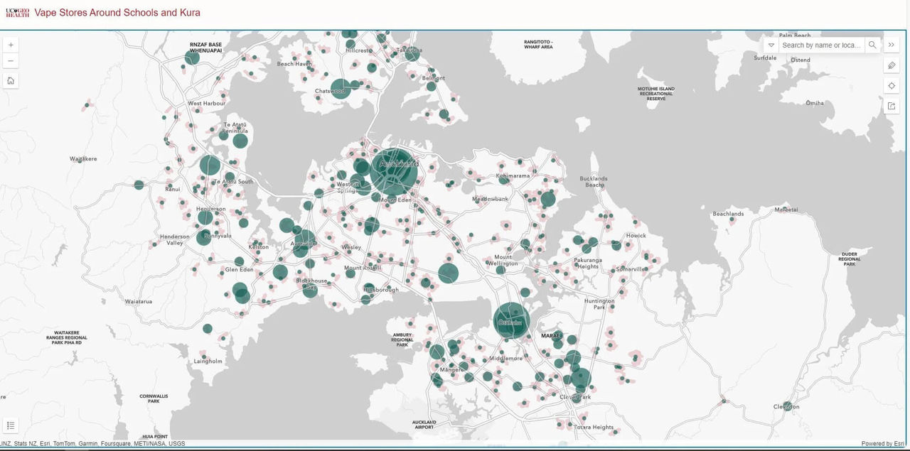 GIS map of vape stores around school and kura