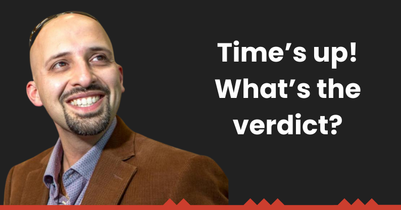 Ekant Veer looking to right of camera, words ask Time's up, what's the verdict? Digital Marketing