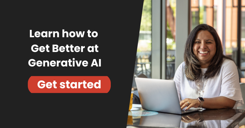 Learn how to Get Better at Generative AI with Tuihono UC like this professional woman sitting in working space with her laptop.