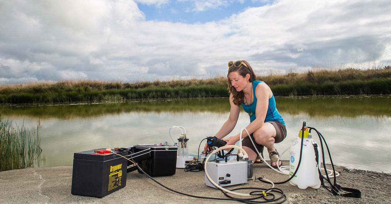UC Water Science and Management student Katie Coluccio doing field research