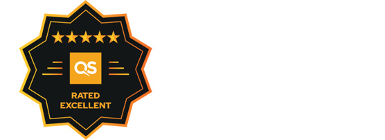 QS logo depicting 5 out of 5 on their 5-star ranking system, with "Rated Excellent" wording.