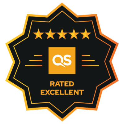 QS logo depicting 5 out of 5 on their 5-star ranking system, with "Rated Excellent" wording.