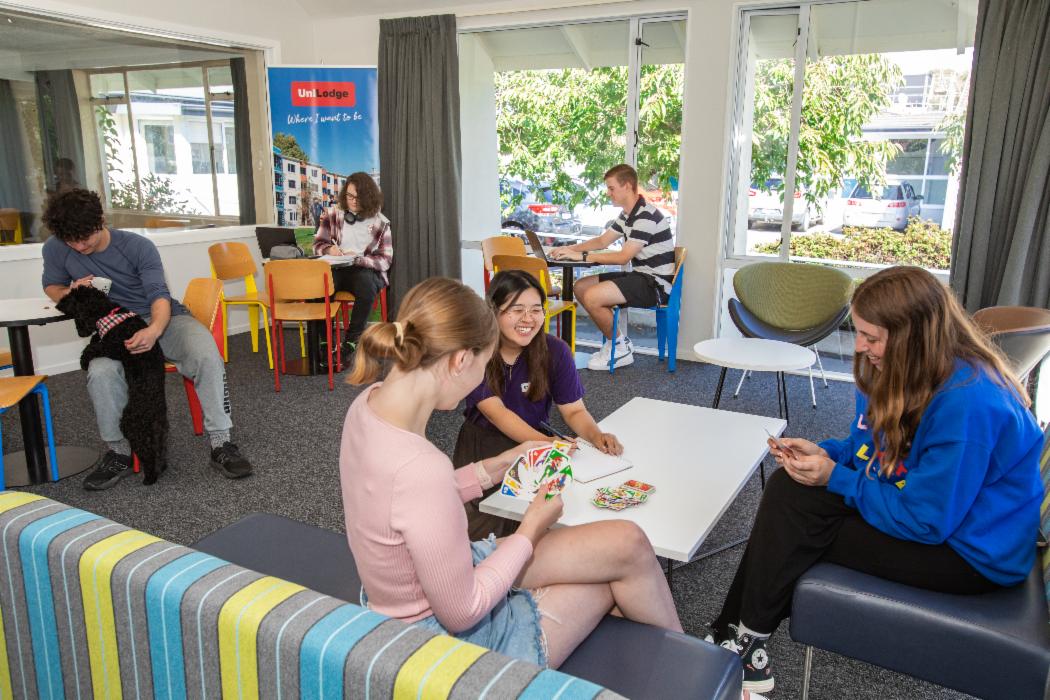 Relaxing in the Kirkwood Avenue Hall common room