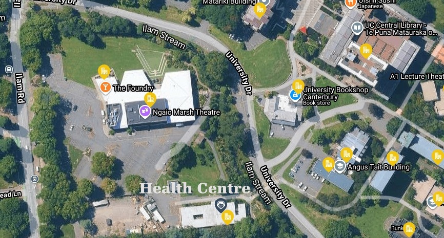 Map of University of Canterbury Health Centre