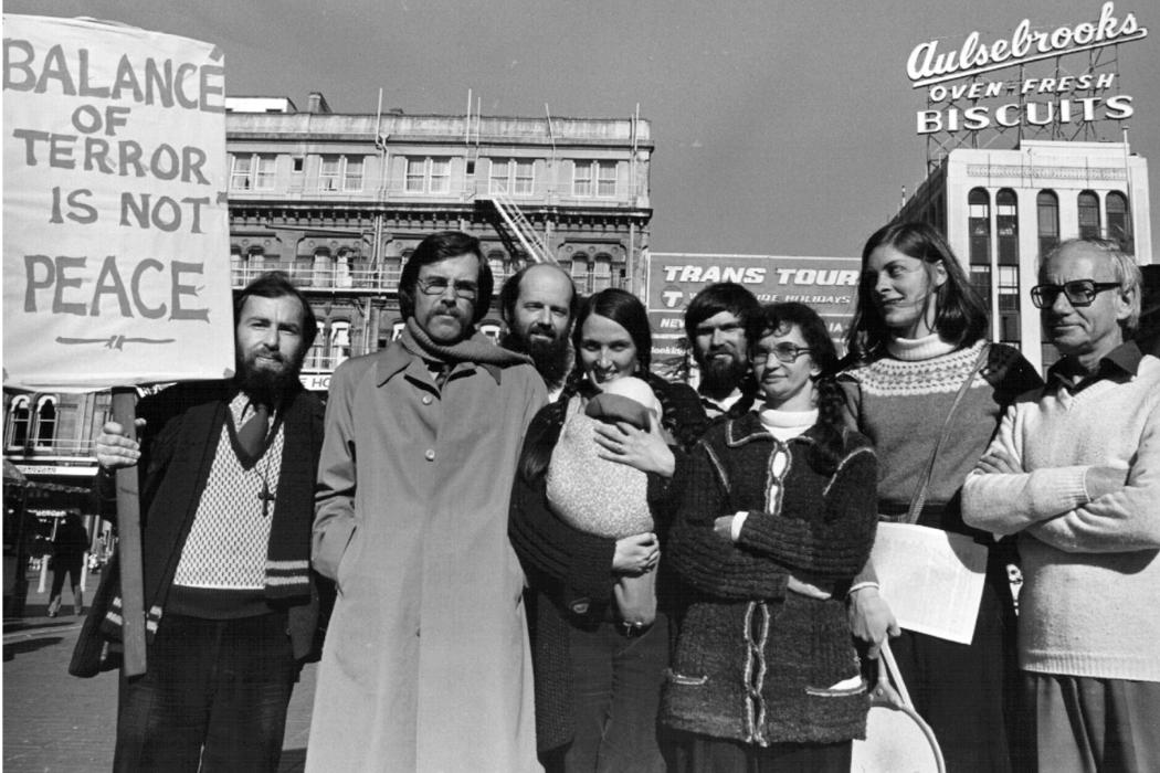 The Peace Collective in 1979 (Kate Dewes pictured centre, holding baby).