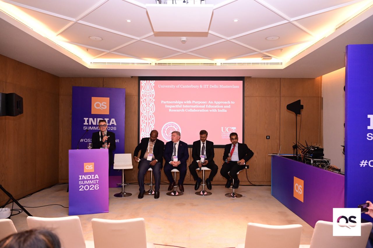 UC’s Professor Lucy Johnston, Professor Saurabh Sinha and Professor Stuart Parsons with IIT Delhi’s Professor Anil Verma and Dr Sivakumar Kandasami during a masterclass on partnerships with purpose.