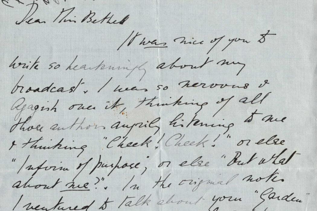 A letter from Dame Ngaio Marsh to Ursula Bethell, from the collection.