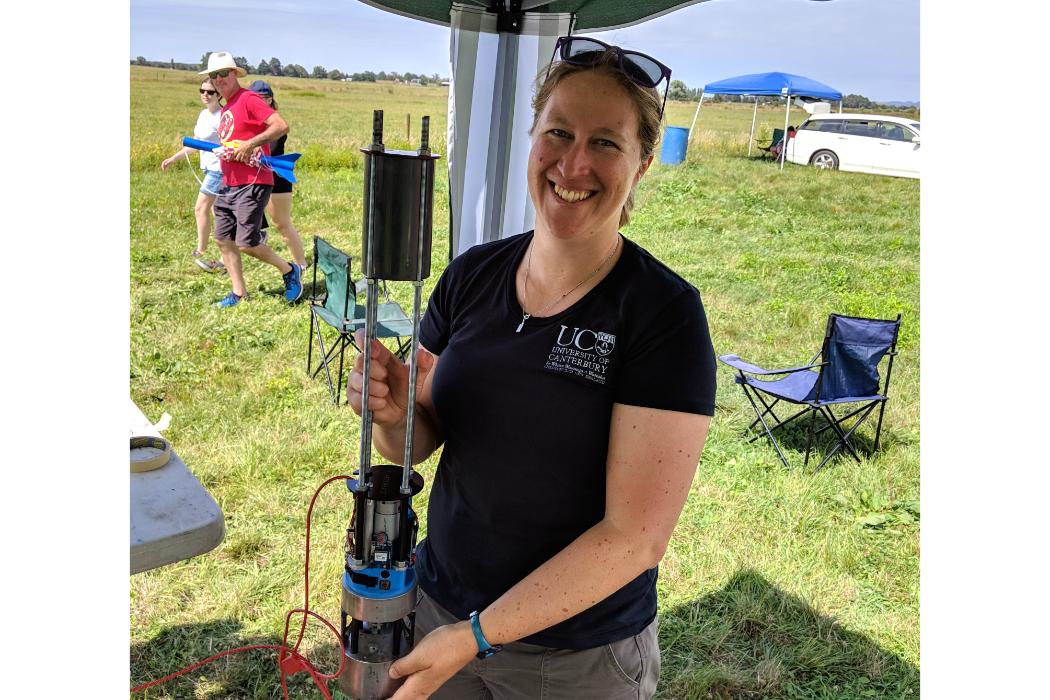 University of Canterbury biochemist and space enthusiast Dr Sarah Kessans with the biological payload for Into the Blue.