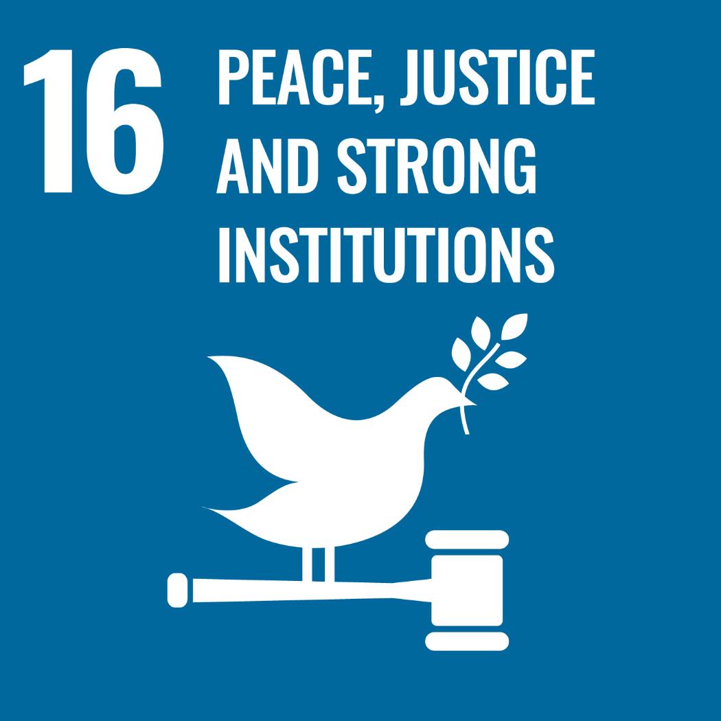 Sustainable Development Goal (SDG) 16 - Peace, justice and strong institutions.