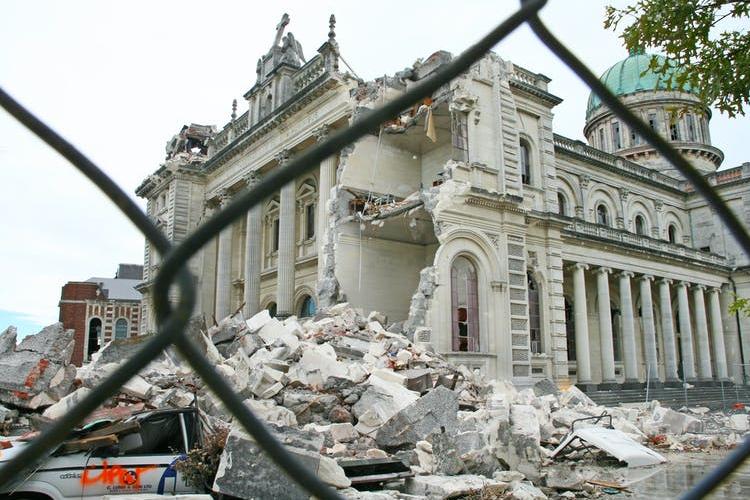 Fractured heritage: Christchurch’s Catholic cathedral before its eventual demolition in 2020.