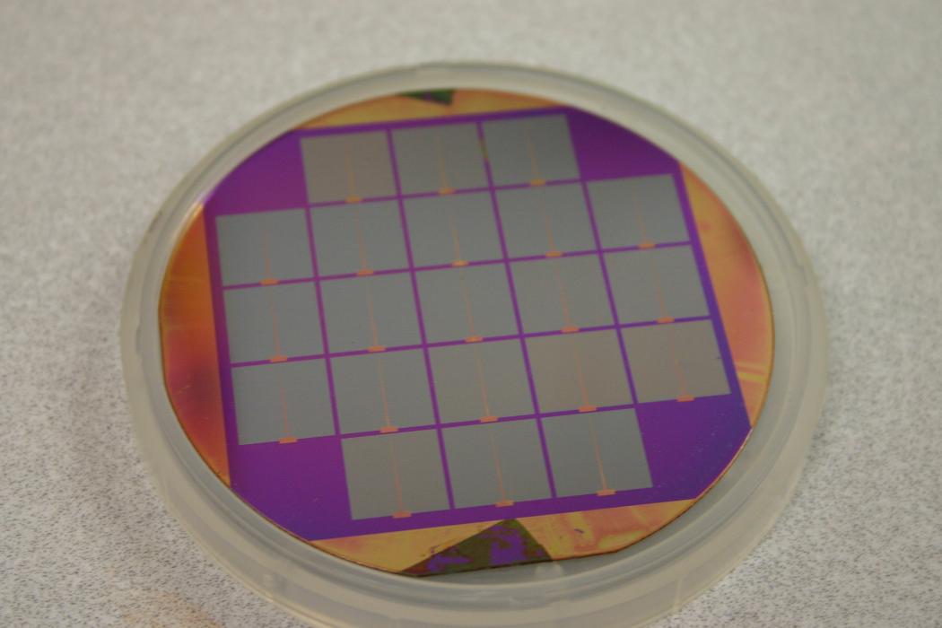 3" single crystalline silicon wafer with solar cells patterned by undergraduate students for ENEL491