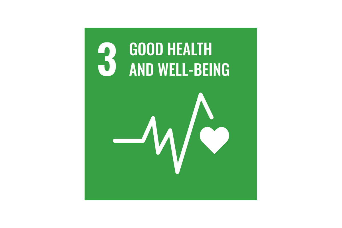 Graphic of a line graph and heart with a heading reading "number three, good health and wellbeing".