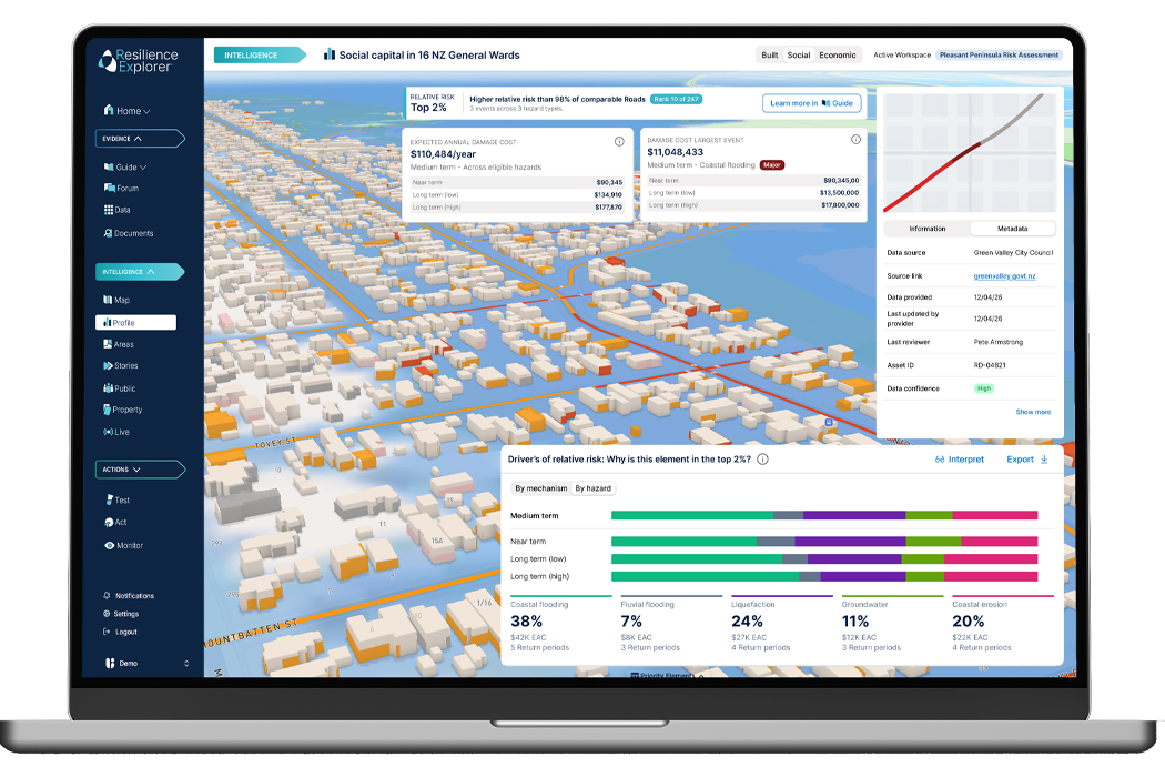 Risk assessment view within the Resilience Explorer® platform