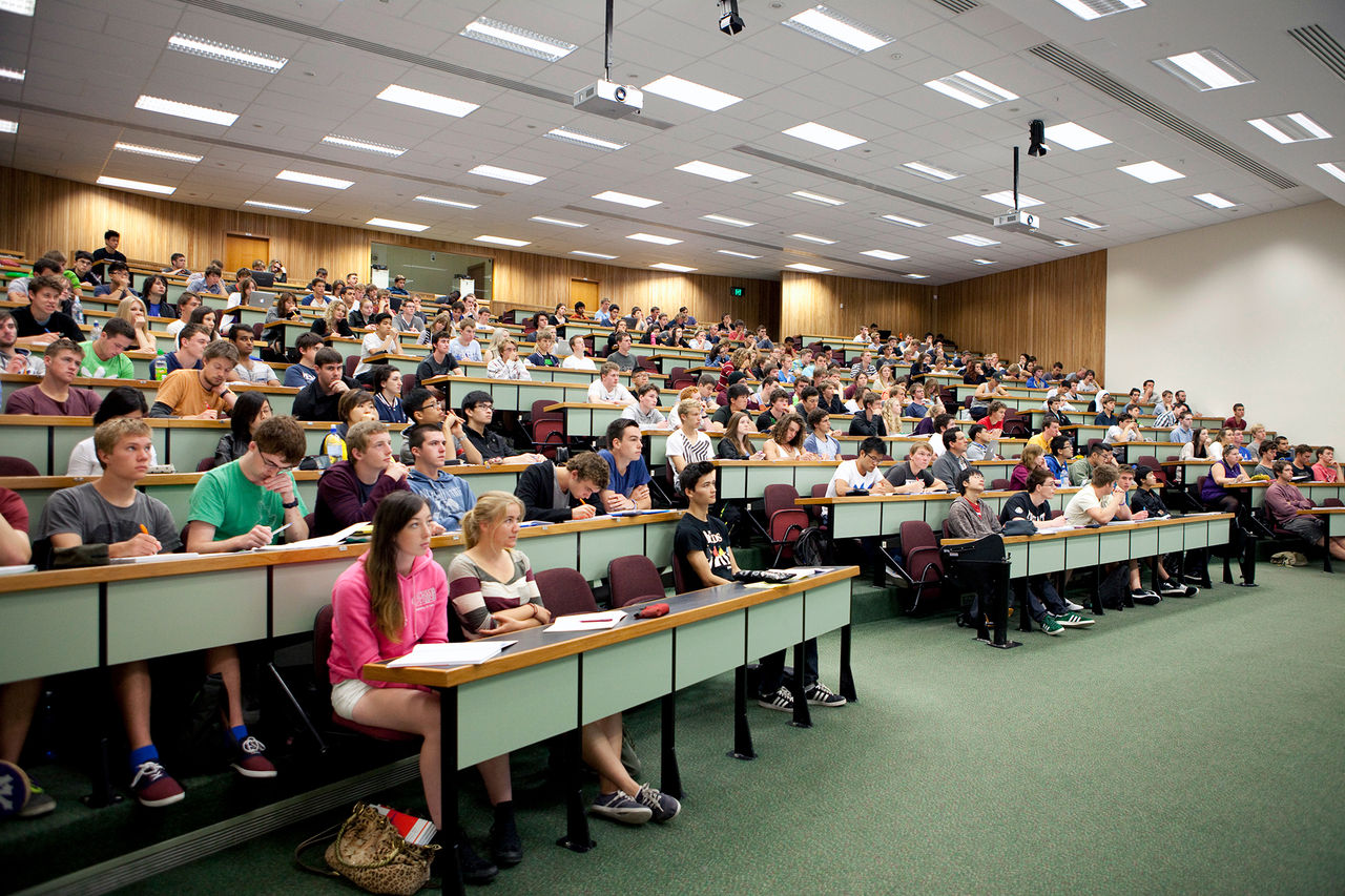 Students attending a lecture class at UC.