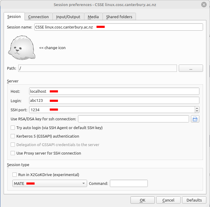 X2Go Session Localhost
