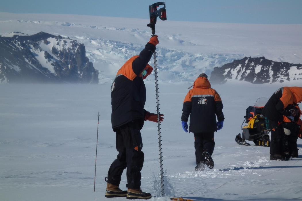 Researchers on the ice in Antarctica