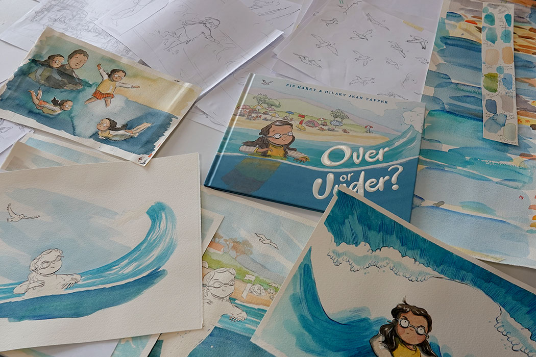 UC lecturer Hilary Jean Tapper's design sketches and concepts for the children's picture book 'Over or Under?' by author Pip Harry.