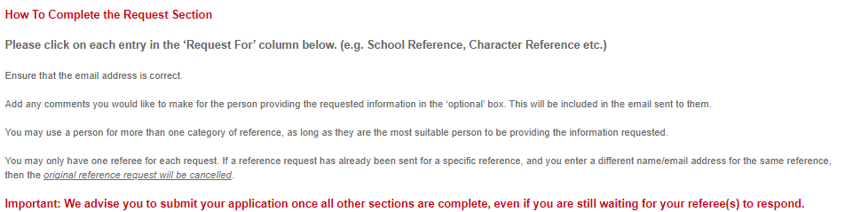 How to complete the Request Section