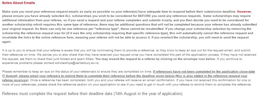 Scholarship References - Notes about emails