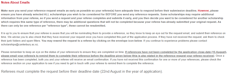 Notes about scholarship reference request emails