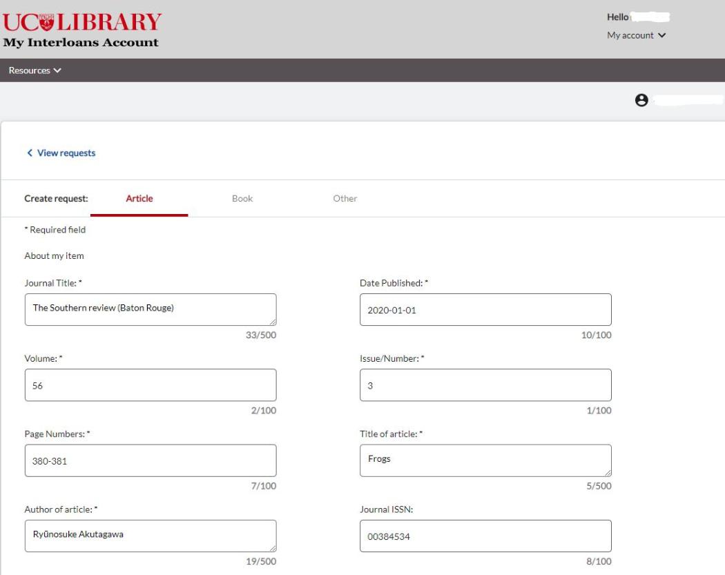 Library Interloans Form Prefilled